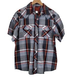 Rustler Western Men's Size X-Large Black/Red Plaid Pearl Snaps‎ Cowboy Shirt